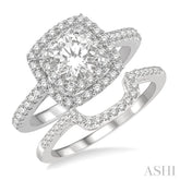 1 1/2 ctw Diamond Wedding Set With 1 1/3 ct Twin Halo 3/4 ct Round Cut Center Stone Engagement Ring and 1/4 ct Wedding Band in 14K White Gold